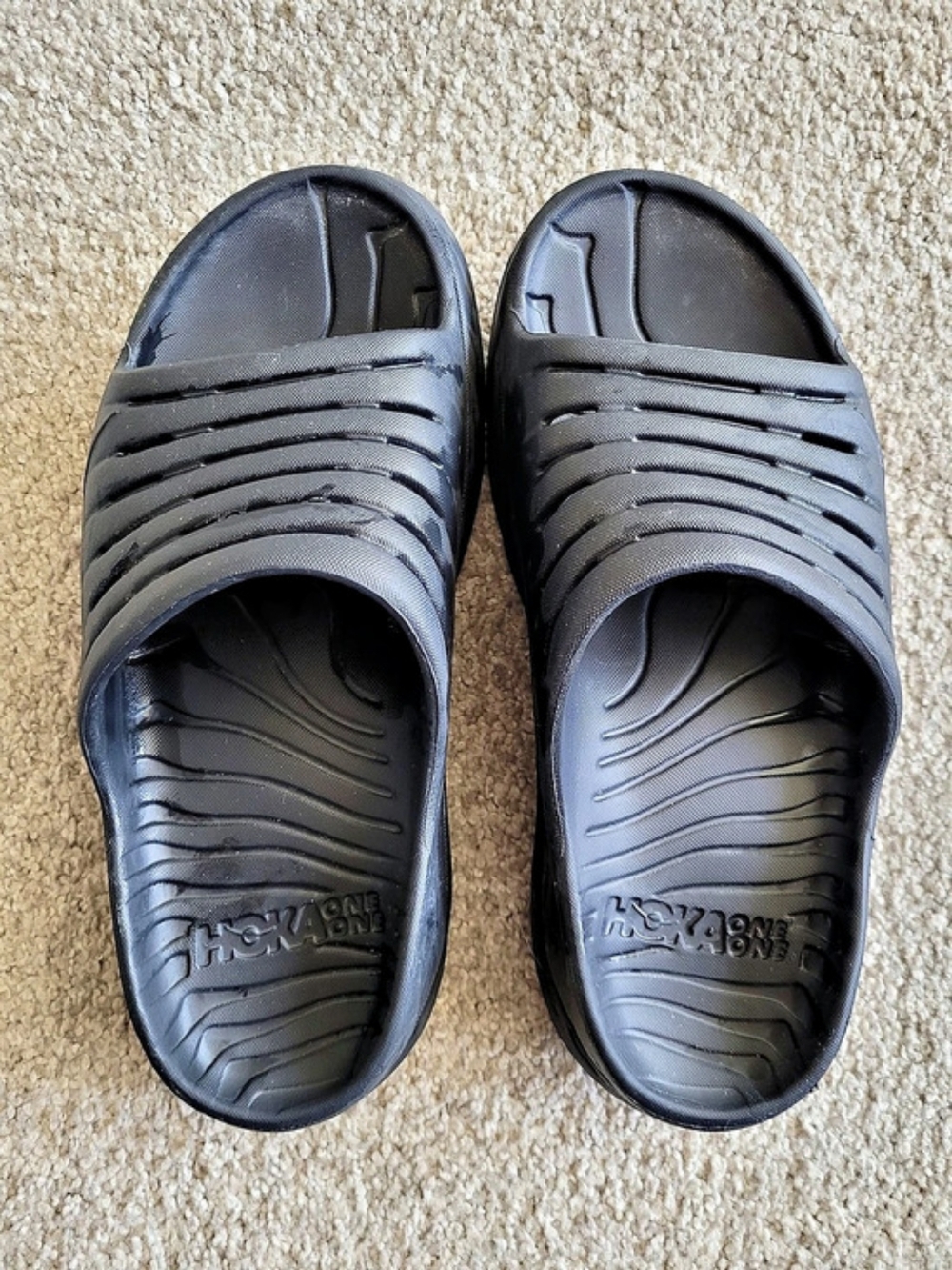 Hoka One One Black Slides, Like New, Women's 9, Men's 7